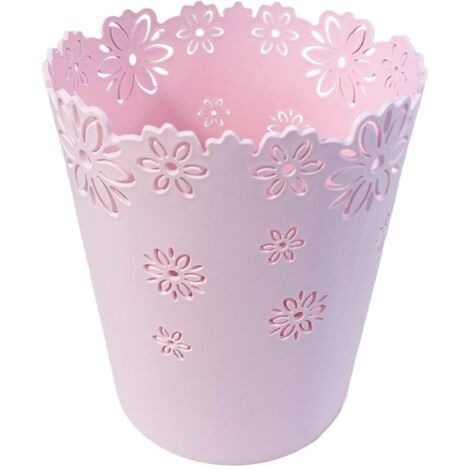 Corbeille à papier en forme de fleur creuse en plastique non couverte (S – Rose)