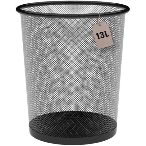 Corbeille à Papier Métallique 13 Litres Noire Ø26,5 X 28 Cm. Poubelle de Bureau, Poubelle de Recyclage, Poubelle de Cuisine,Poubelle de Salle de Bain, Organisateur de Bureau