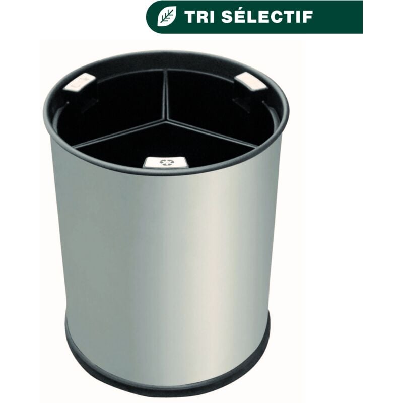 Corbeille Inox brossé 13L 3 bacs noirs - Matériel professionnel - JVD