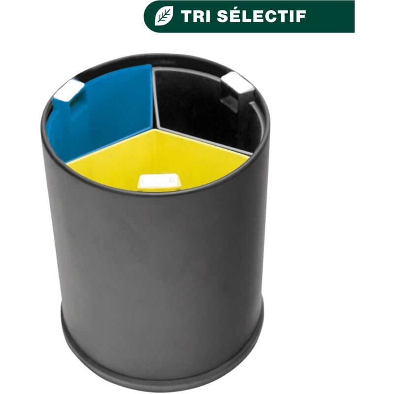 Corbeille de tri noire 13L 3 bacs colorés - Matériel professionnel - JVD
