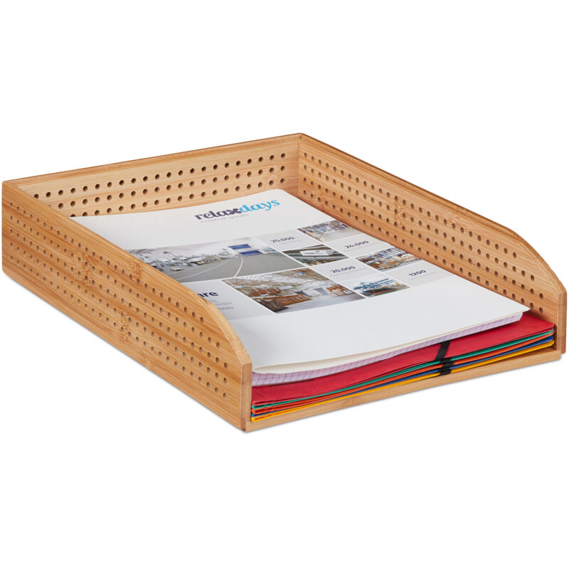 Corbeille à courrier en bambou, lot 2, perforé, empilable, A4, rangement de bureau, étude, 7 x 25 x 33 cm, naturelle