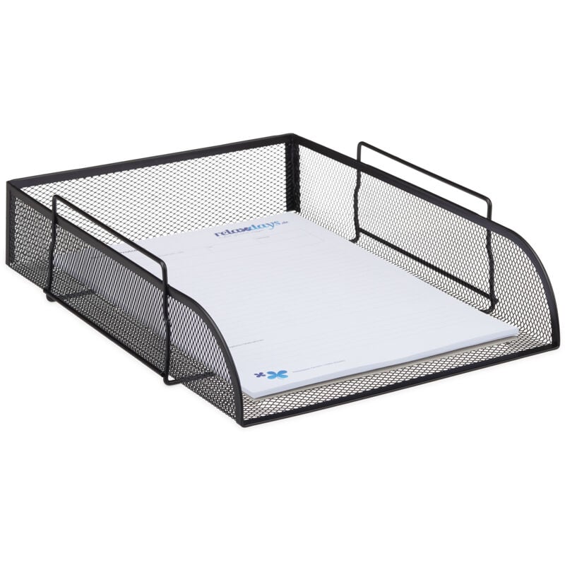 Relaxdays - Corbeille à courrier, lot de 10, maille, bac à documents empilable, en métal, trieur de bureau, A4, 26 x 33,5 cm, noir