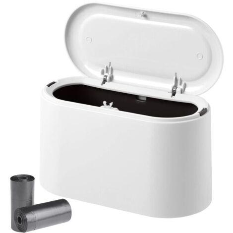 Corbeille de bureau design compact avec couvercle à pression – plastique résistant, 22 x 11 x 13 cm, idéale salle de bain ou espace de travail