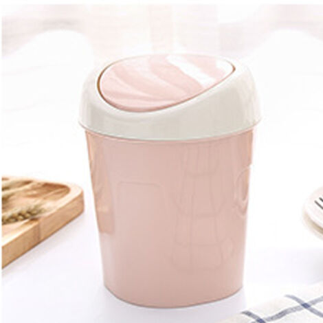 Corbeille de Bureau Petit Mini avec Couvercle Oscillant en Plastique Rose pour Salon - Table/Coin Café - Accessoire Domestique Pratique