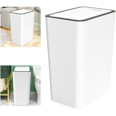 Corbeille de Poubelle Pressée 15L avec Couverture Plastique Blanc pour Salle de Bain et Cuisine