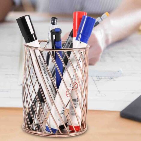 Corbeille de Rangement Bureau en Métal Ajouré Rose Gold - Organisateur pour Stylos et Fournitures de Bureau