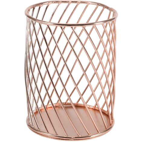 Corbeille de Rangement Bureau Métal Ajouré Rose Gold - Organisateur de Stylos et Fournitures