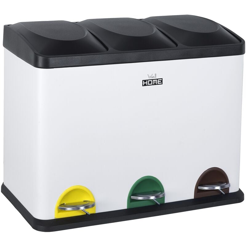 Poubelle de recyclage verte 45L avec 3 compartiments, blanc - Blanc - Wellhome