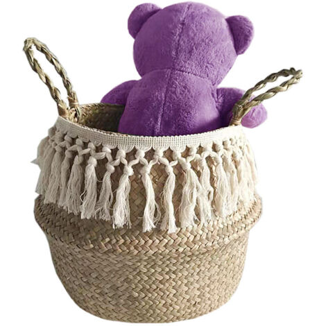 Corbeille en Seagrass Naturelle Panier Pliable Multifonction pour Stockage Laundry Basket Tissé Manuellement Modèle M 27x24cm avec 1 Unité