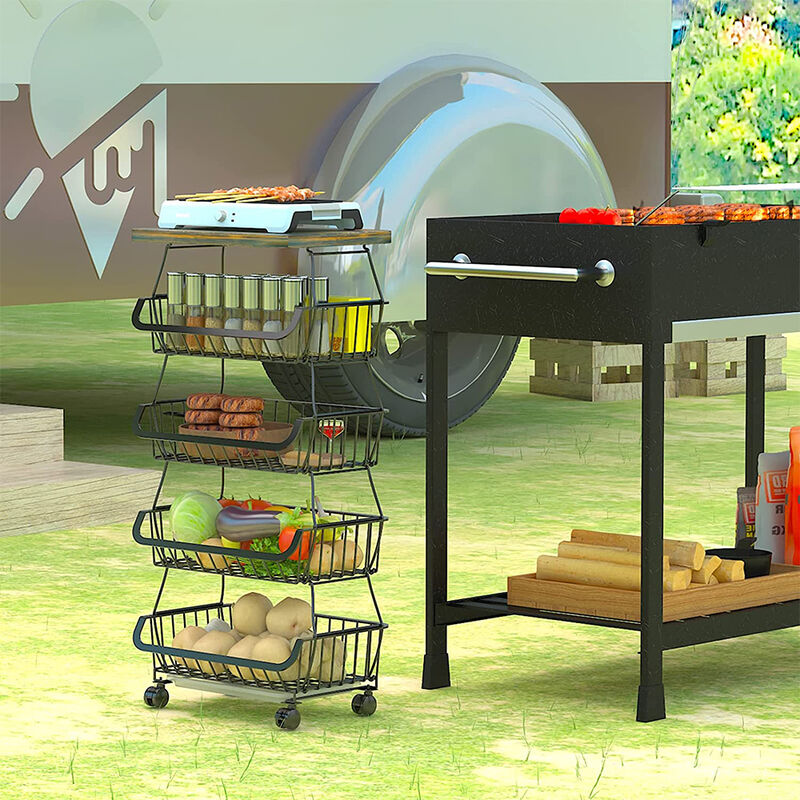 Skecten - Corbeille à Fruits à 5 Niveaux, Corbeille à Fruits et Légumes, Bac de Rangement Empilable, Support de Rangement pour Fruits avec Roulettes,