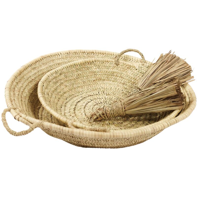 Corbeille plate avec poignées Palm Naturel 30x30 cm