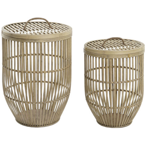 Corbeille Set 2 Bambou 40X40X61 Avec Couvercle