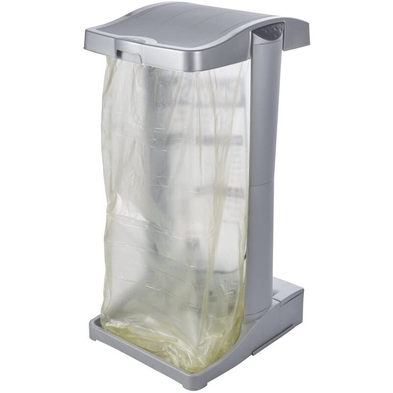 Corbeille verticale Porte-sac à déchets avec compartiment de rangement, 60-120 l, Ole, Argent