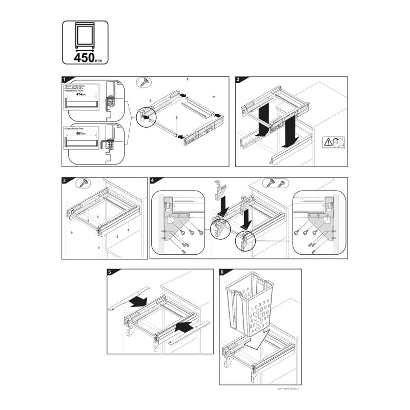 Gollinucci - Corbeilles à linge pour tiroir extractible - Pour caisson de largeur : 450 mm