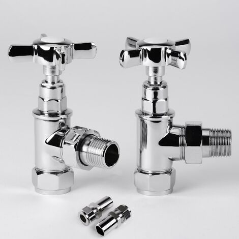 Corby Angled Traditional Radiator Valve set with 15mm to 10mm Pipe Reducer