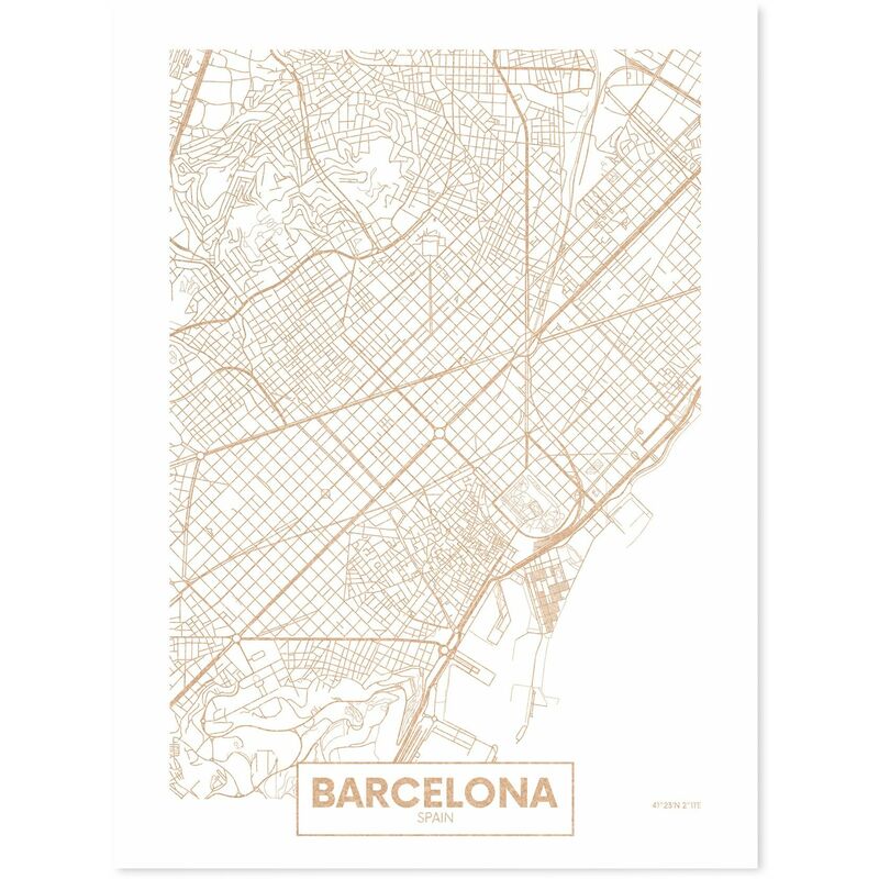 

Corcho mapa ciudad Barcelona fondo blanco Marco - Negro, Tamaño - 45x60cm