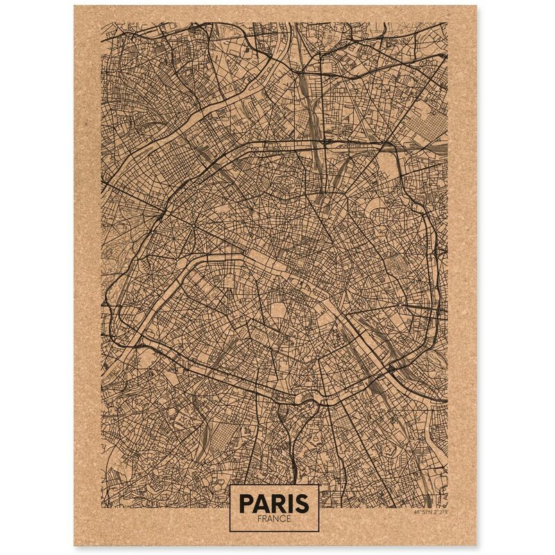 

Decowood - Corcho mapa ciudad Paris negro 45x60 - Sin Marco