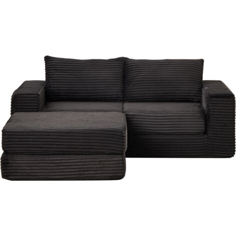 Cord-Zwei-in-Eins-Schlafsofa,Corduroy 2-in-1 Sofa Bed with Two Pillows, Classic Square Armrests, Removable Footstool, Modular Sofa with Flexible Configuration