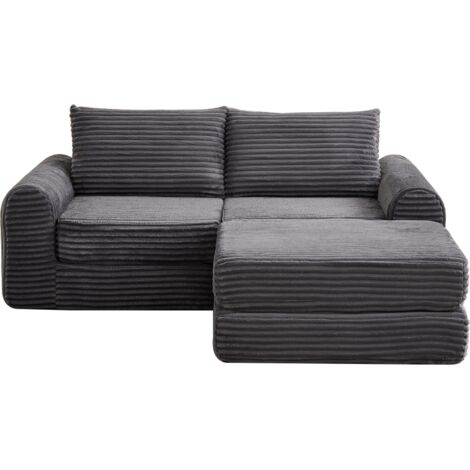 Cord-Zwei-in-Eins-Schlafsofa,Corduroy 2-in-1 Sofa Bed with Two Pillows, Stylish Curved Armrests, Removable Footstool, Modular Sofa for Flexible Arrangement