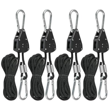 Corda a cricchetto KZQ con gancio, confezione da 4, puleggia a cricchetto, tenditore per corda a cricchetto, cinghia a cricchetto con gancio regolabile per lampada da pianta, tenda da sole a vela, cin