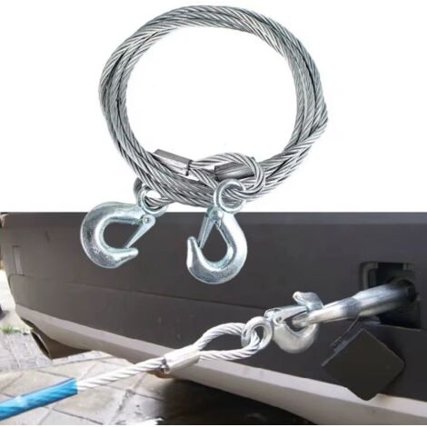 CORDA DA TRAINO 4 METRI PER RIMORCHIO IN ACCIAIO 15MM CAVO FUNE PESO MAX 5 TON