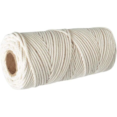 Corda di cotone per macramè da 3 mm, filo di cotone da 100 m, corda per macramè 100% naturale, corda intrecciata fai da te per appendere piante, bandiere da tavolo, decorazioni artigianali.