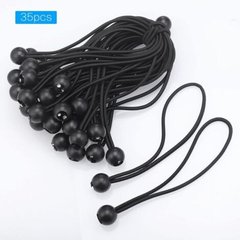 Corda elastica bungee, 35 palline elastiche nere (20 cm), corda elastica per teloni, gancio elastico portatile e resistente per striscioni, teloni, padiglioni, tende