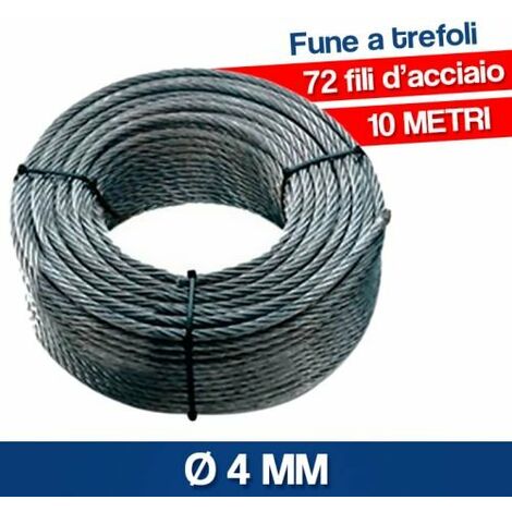 FUNE CAVO ACCIAIO 4 MM -100 MT- 450 KG CARICO ROTTURA ZINCATA