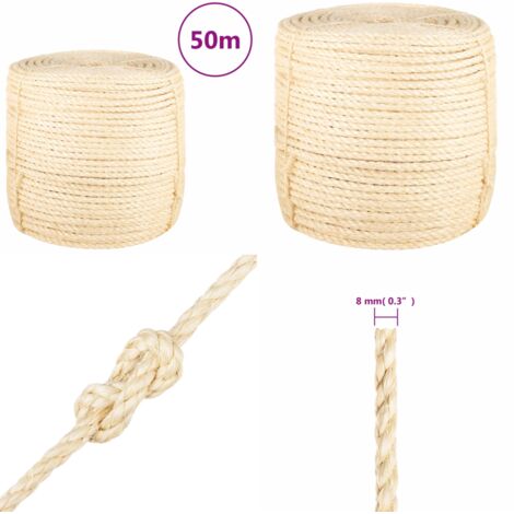 Corda in Sisal 100% 8 mm 50 m - Corda naturale - Corda per giardinaggio