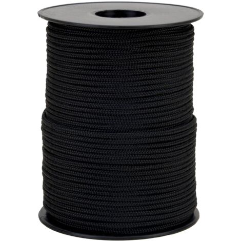 Corda intrecciata Polypro nera, Ø 3 mm, bobina 100 m, corda esterna, corda fai da te, corda fai da te, colore: nero
