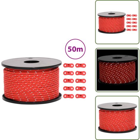 Corda per campeggio - vidaXL Corda Tenda con Strisce Riflettenti e Chiavi 50 m 5 mm - Corda per escursionismo