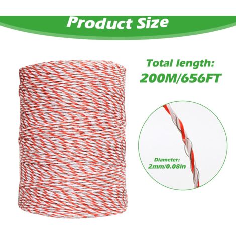 Corda per recinzione elettrica + isolatore ad anello + ausilio per avvitamento, filo per recinzione elettrica, 6 NIRO, cavo elettrico bianco/rosso (200 m)
