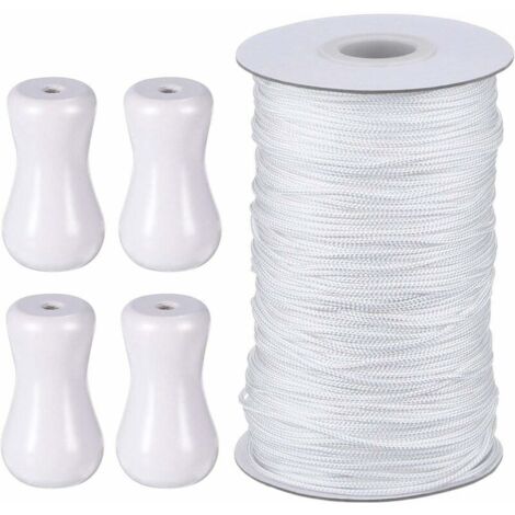 Corda per tenda intrecciata da 50 m/rotolo con 4 pezzi di ciondolo in legno per tenda in alluminio, giardinaggio, piante e artigianato (bianco)