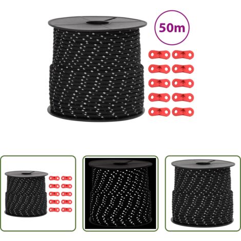 Corda per tende -  Corda Tenda con Strisce Riflettenti e Chiavi 50 m 4 mm