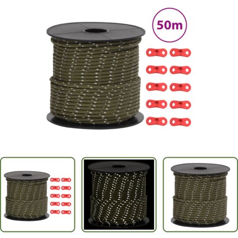 Corda per tende -  Corda Tenda con Strisce Riflettenti e Chiavi 50 m 4 mm