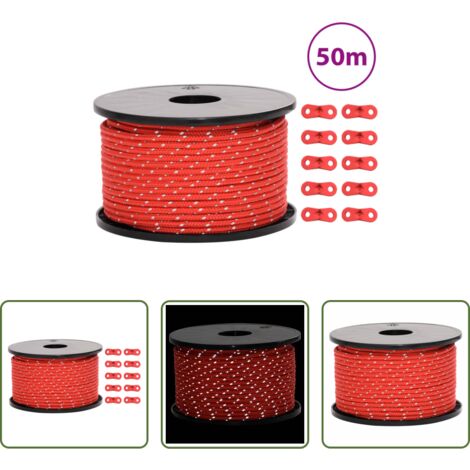 Corda per tende -  Corda Tenda con Strisce Riflettenti e Chiavi 50 m 5 mm