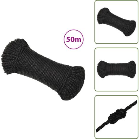 Corda resistente - vidaXL Corda da Lavoro Nera 3 mm 50 m in Polipropilene - Corda impermeabile