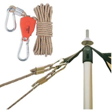 Corda riflettente per tenda da 4 m, corde riflettenti per tenda, corda da 4 mm con puleggia in lega di zinco, corda per tenda da campeggio, cachi - 4 pezzi