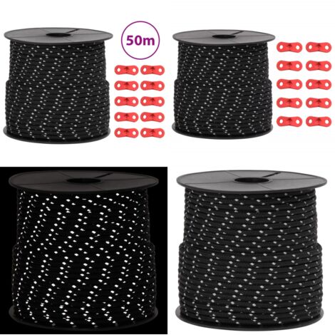 Corda Tenda con Strisce Riflettenti e Chiavi 50 m 4 mm - Corda per tende - Corda riflettente