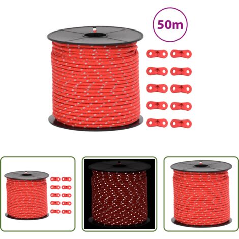 Corda tenda -  Corda Tenda con Strisce Riflettenti e Chiavi 50 m 4 mm