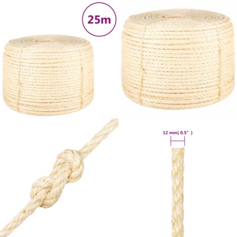 Corde 100 % sisal 12 mm 25 m - Corde Sisal - Corde Naturelle - Corde Résistante - Corde Bricolage - Corde Jardinage - Home & Living