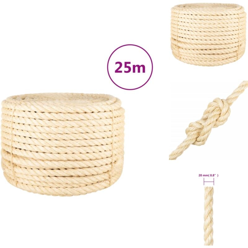 Corde 100 % sisal 20 mm 25 m - Corde Sisal - Corde Naturelle - Corde Résistante - Corde Bricolage - Corde Jardinage