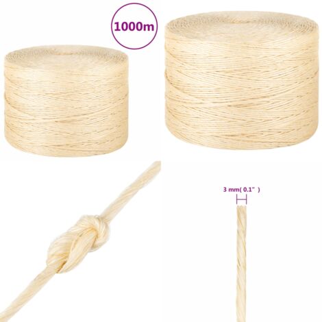 Corde 100 % sisal 3 mm 1000 m - Corde Sisal - Corde Naturelle - Corde Épaisse - Corde Résistante - Corde Multi Usages - Home & Living