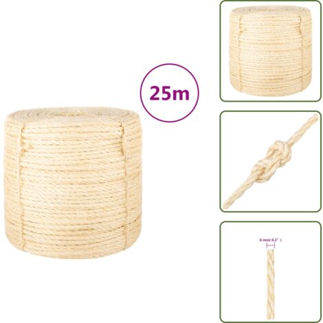 Corde 100 % sisal 6 mm 25 m - Corde Sisal - Corde Naturelle - Corde Épaisse - Corde Résistante - Corde Bricolage