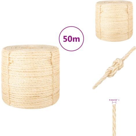 Corde 100 % sisal 6 mm 50 m - Corde Sisal - Corde Naturelle - Corde Épaisse - Corde Résistante - Corde Multi Usages