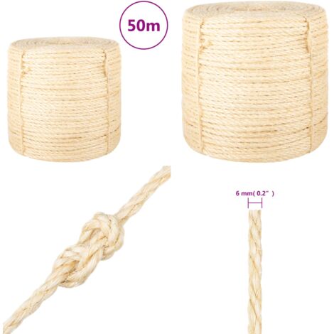Corde 100 % sisal 6 mm 50 m - Corde Sisal - Corde Naturelle - Corde Épaisse - Corde Résistante - Corde Multi Usages - Home & Living