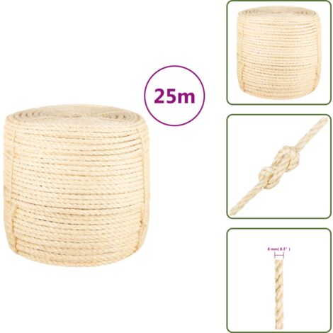 Corde 100 % sisal 8 mm 25 m - Corde Sisal - Corde Naturelle - Corde Épaisse - Corde Résistante - Corde Multi Usages