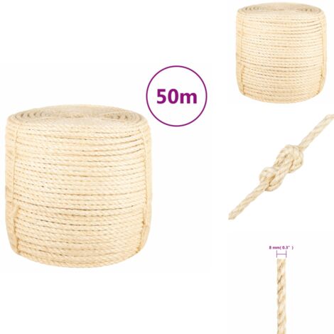 Corde 100 % sisal 8 mm 50 m - Corde Sisal - Corde Naturelle - Corde Épaisse - Corde Résistante - Corde Multi Usages