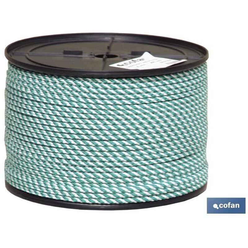 Cofan - Bobine de corde hélicoïdale 14mm 50 m. blanc/vert