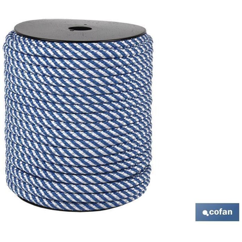 Cofan - Bobine de corde hélicoïdale 8mm 50 m. blanc/bleu